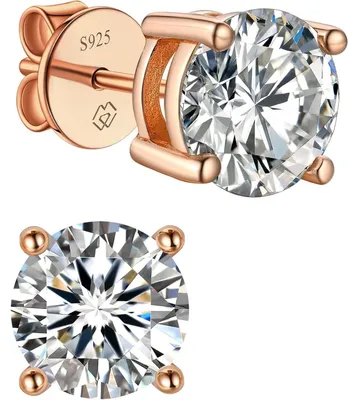 Produktbild von Moissanite Ohrstecker 585 Gold vergoldet 0,6 Karat Rosegold 4mm 925 Silber hypoallergen Geschenk Damen