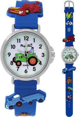 Produktbild von Pacific Time Kinder Armbanduhr Jungen Trecker Traktor Bauernhof 3D Silikonarmband blau 21322