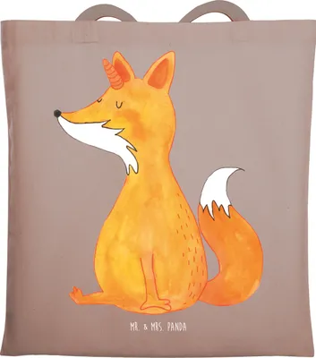 Produktbild von Mr. & Mrs. Panda Beutel Einhorn Fuchs - Braun Pastell - Geschenk, Füchse, canvas tasche, Stoffbeutel, Jutebeutel, Tote Bag, Fuchshörnchen, Einhörner, Laptoptasche