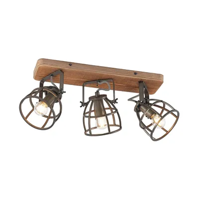 Produktbild von Lindby Deckenstrahler Rutger, 52cm, 3-flg., Holz, Käfig, E14