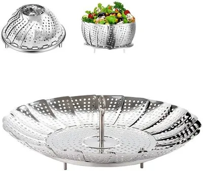 Image de Cuiseur vapeur en acier avec support à vapeur réglable - Pliable - Résistant - Pour les fruits et légumes - 13-22 cm