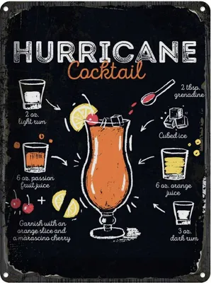 Produktbild von vianmo Blechschild 40x30 cm Hurricane Cocktail Recipe Essen Trinken