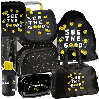 Immagine prodotto di Set da scuola da 6 pezzi per bambine e bambini SMILEY – Zaino Paso, astuccio, borsa, borraccia, sacca porta-colazione