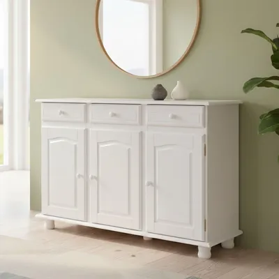 Image de Gragnano - Buffet, 130x43x87h cm Blanc, 3 Tiroirs