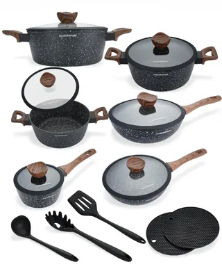 Immagine prodotto di Set di pentole Masterpan da 15 pezzi | pentole nere | con coperchio | casseruola | coperchio | padella | set di pentole e padelle | induzione | pentole a induzione | 7001