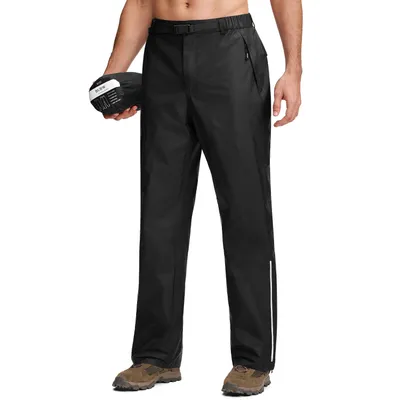 Produktbild von BUBW Herren Outdoor Regenhose Schwarz M, wasserdicht winddicht, leichte packbare Hose mit reflektierenden Streifen zum Wandern Radfahren Angeln