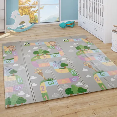 Paco Home Spielmatte Teppich Kinderzimmer Kinderteppich Junge Mädchen Straßenteppich Spielteppich rutschfest Auto Grau Grün Blau, Grösse