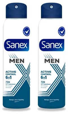 Imagen del producto de 2 aerosoles desodorantes Sanex Men, control activo de 72 horas, 200 ml. Paquete económico de 2 unidades