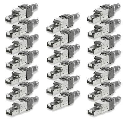 Produktbild von Netzwerkstecker CAT 7 Werkzeuglos 20 RJ45 Netzwerk Stecker geschirmt Metall Grau