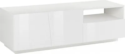 Produktbild von Fernsehschrank Dlandon, Niedriges Sideboard für Wohnzimmer mit 2 Türen, Sockel für TV-Möbel, 100 %  Italy, cm 150x43h46, weiß glänzend