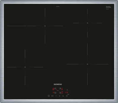 Produktbild von Siemens iQ300 EH645BFB6E, Schwarz, Edelstahl, Integriert, 60 cm, Zonen-Induktionskochfeld, Glaskeramik, 4 Zone(n)