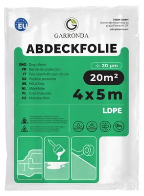 Image de Bâche de protection Garronda 4 x 5 m, bâche de peintre en LDPE 20 µ, grise, film de protection, bâche de protection pour meubles et sols, bâche de chantier résistante à la déchirure, pour travaux de rénovation et de peinture sans ruban adhésif GD-0222