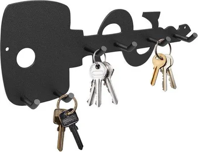 Image de Porte-clés mural en acier inoxydable - 6 crochets - Noir - Pour chambre à coucher et salon