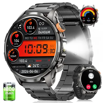 Produktbild von 2026 1000mAh Akku Militär Smartwatch für Herren 1.91" AMOLED-Display Smartwatch Herzfrequenz-/SpO2-/Schlafüberwachung für Android und iOS