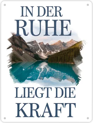 Produktbild von Ruhe ist Kraft Metallschild XL in 21x28 cm See und Berglandschlaft
