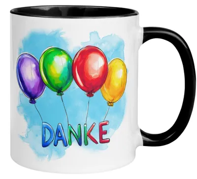 Produktbild von Tasse Danke – „Danke mit bunten Ballons“ – Dankeschön Geschenke