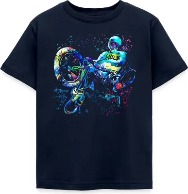 Produktbild von Spreadshirt BMX MTB Mountainbike Bund Sprung Geschenk Geschenkidee Kinder T-Shirt, 98/104 (3-4 Jahre), Navy