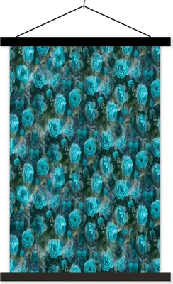 Produktbild von MuchoWow® Textilposter Blumen - Rosen - Blau 60x90 cm mit schwarzem Rahmen - Poster Wohnzimmer