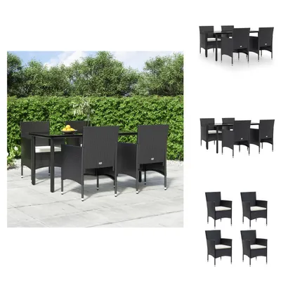 Produktbild von vidaXL 5-tlg. Garten-Essgruppe mit Kissen Schwarz -  Gartenmöbel-Sets