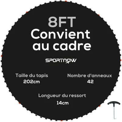 Image de SPORTNOW Tapis de rechange pour trampoline tapis de saut de remplacement, compatible trampoline ? 2,4 m et ressorts de 14 cm, avec outil de traction š€ ressort et 42 crochets en V (ressort non inclus)