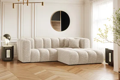 Zdjęcie produktu dla Sofa narożna w kształcie litery L, Sofa Grand modułowa z tkaniny Haga Ecru Prawy