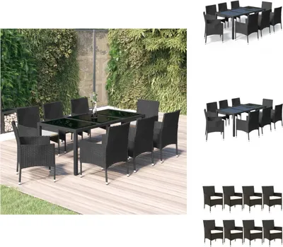Produktbild von vidaXL 9-tlg. Garten-Essgruppe mit Kissen Schwarz Poly Rattan -  Gartenmöbel-Sets