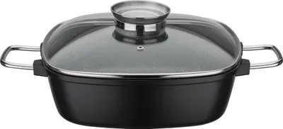 Produktbild von GSW Viereckbräter Gourmet GRANIT 28 x 28 x 8,5 cm , Aluminium, Edelstahl, Glas, Viereckbräter mit Aroma-Glasdeckel ø ca. 28 x 28 x H 8,5cm