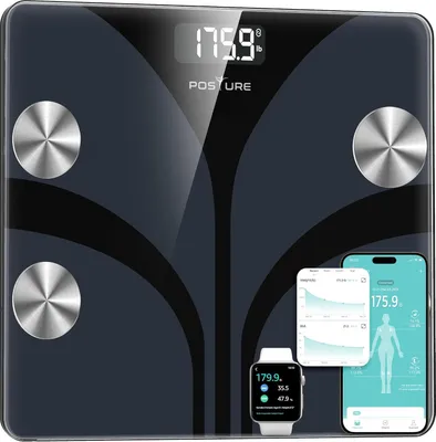 Produktbild von Digitale Körperfettwaage mit 13 Körperwerten BMI Analyse App Synchronisierung Personenwaage bis 180kg für Fitness und Gesundheit