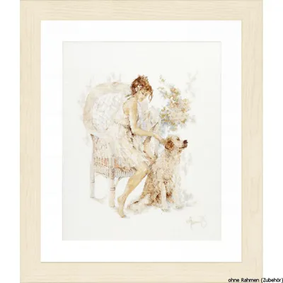 Image de Ensemble point de croix Lanarte "Fille avec chien", modèle de comptage