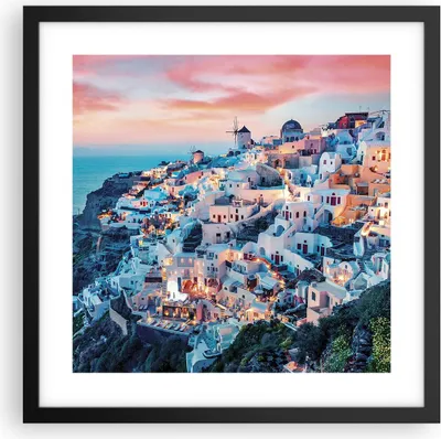 Produktbild von Gerahmtes Poster - Schwarzer Rahmen - Santorini Griechenland anzeigen - 40x40 cm - Wand Bild - Wanddeko - Wandbilder - Kunstposter - Wandposter - Bilderrahmen - Bilder - Kunstdruck - P2BAC40x40-4784