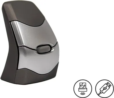 Produktbild von BakkerElkhuizen DXT 2 Precision Mouse Wireless, Beidhändig, Vertikale Ausführung, Laser, RF Wireless + Bluetooth, 2000 DPI, Schwarz, Grau