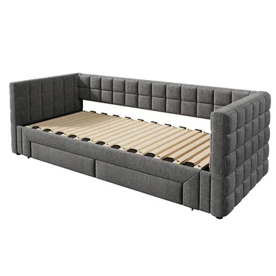 Produktbild von Flieks Polsterbett 90x200/180x200cm mit 2 Schubladen, Tagesbett Schlafsofa mit Ausziehbett, Sofa mit Schlaffunktion, Holzbett Daybett Sofabett, Samt