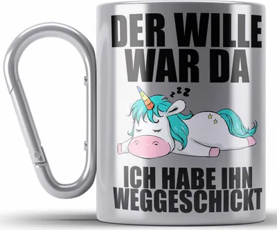 Produktbild von Trendation - Edelstahl Tasse Karabiner mit Sprüch Kollegin Mitarbeiter Geschenk Arbeitskollege Einhorn (Silber)