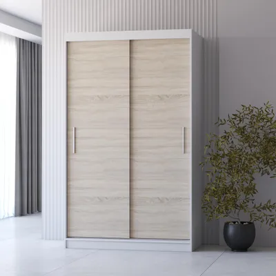 Produktbild von Schwebetürenschrank Kleiderschrank Neomi 04 Weiß Sonoma - 2-türig, 120 cm breit