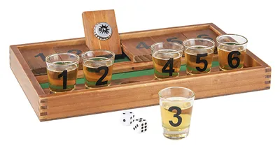 Produktbild von Minesweeper Trinkspiel Set mit 6 Gläsern, 2 Minen, 2 Würfeln, Spielbrett, 36x23,6x5,5cm