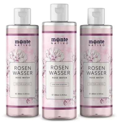 Produktbild von Monte Nativo Rosenwasser – 100% rein für Gesicht & Haar 3x200 ml