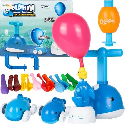Obrázek produktu pro MalPlay dětská hračka s balónky | delfín | hračka na setrvačník | kreativní hračka | 12 balónků a 2 autíčka | dárek pro děti od 3 let