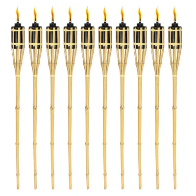 Image de SWANEW Torche de jardin 10x torches Torche de jardin Flamme extérieure Luminaires d'allée Bambou