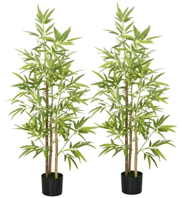 Produktbild von Bambus-Kunstbaum 2er-Set, 3 Stämme, pflegeleicht, 120 cm, Zementtopf, Grün