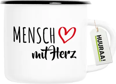 Produktbild von Huuraa Emaille Tasse Mensch mit Herz 300ml Vintage Campingbecher Geschenkidee