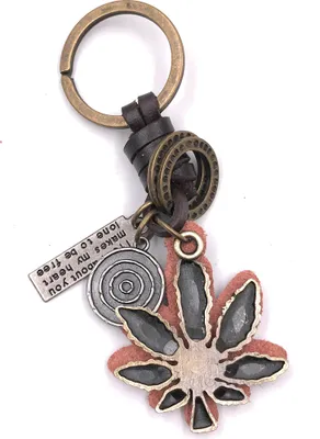 Produktbild von Onwomania Schlüsselanhänger Hanfblatt Leder Cannabis Pflanze Blatt Metall Anhänger Charm