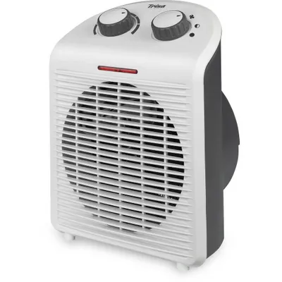 A white and gray TRISA Heizlüfter 9353.4112 fan heater is shown from a three-quarter angle against a white background.