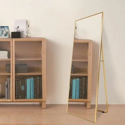 Productafbeelding van Famanu staande spiegel, 140 x 40 cm, met gouden metalen frame - wandspiegel