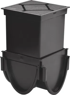 A black drainage channel connector.