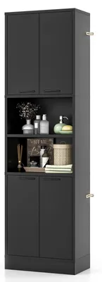 Produktbild von Hochschrank 190cm, freistehender Badschrank, 4 Türen, 2 offene Fächer,für Bad, Küche, Wohnzimmer, Schwarz