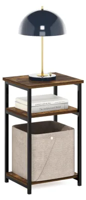 Image de Furinno, table d'appoint industrielle à 3 niveaux, avec cadre métallique et étagère