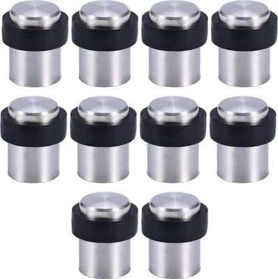 Image de 10 butoirs de porte en acier inoxydable à fixer au sol (à visser/percer), butoirs de porte design en acier inoxydable, Ø 32 mm, hauteur 45 mm