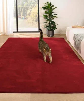 Obrázok produktu pre Uniqoos® Plyšový koberec z mikrovláknového polyesteru – mäkký a nadýchaný, napriek krátkemu vláknu, červený, 160 x 230 cm, možné prať pri 30 °C, ideálny do obývačky