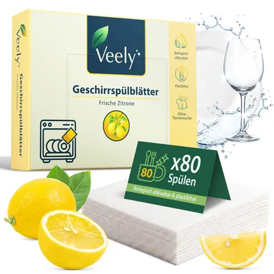Produktbild von Veely Geschirrspülblätter Frische Zitrone 40 Blätter für bis zu 80 Spülgänge