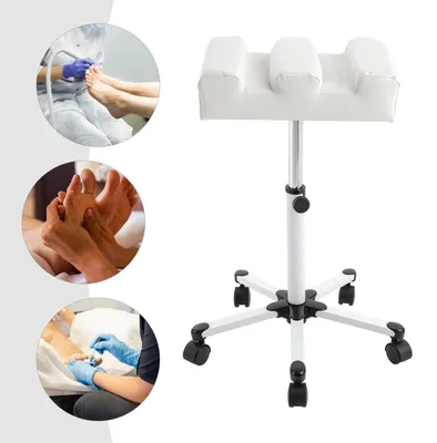 Produktbild von Fußstütze für Pediküre/Maniküre - Fußstützenständer mit Rollen - Höhenverstellbar 50–70 cm - Einfache Montage - Elfenbeinweiß